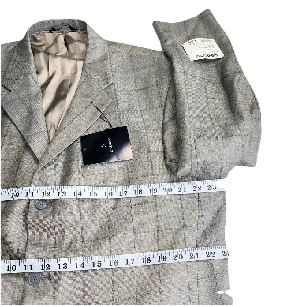 New Claiborne Men’s 46R Blazer Windowpane Silk Wool Blend Classic Sport Coat